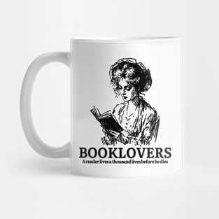 Booklovers, A reader lives a thousand lives before he dies. Motivational and Inspirational Quote. Vintage. Indie. Addicted to books. Addicted to reading Mug